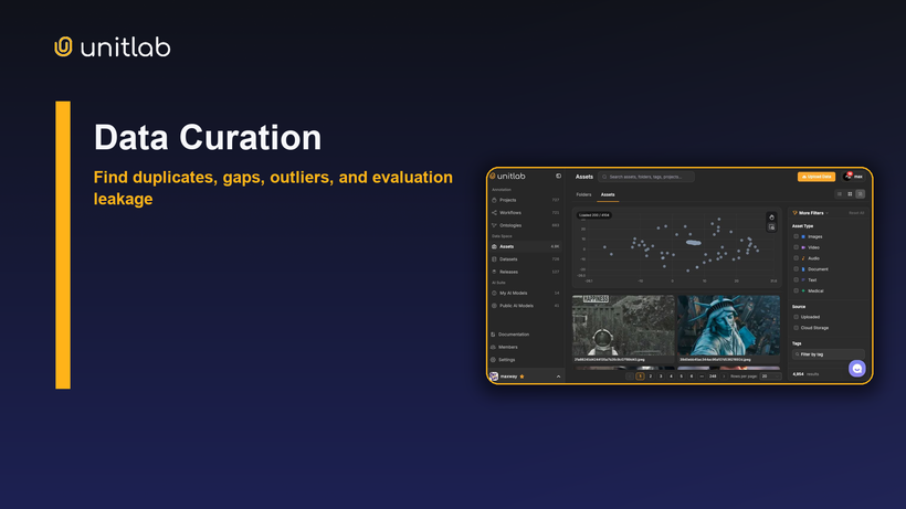 Unitlab Data Space curation with asset filters and embedding view