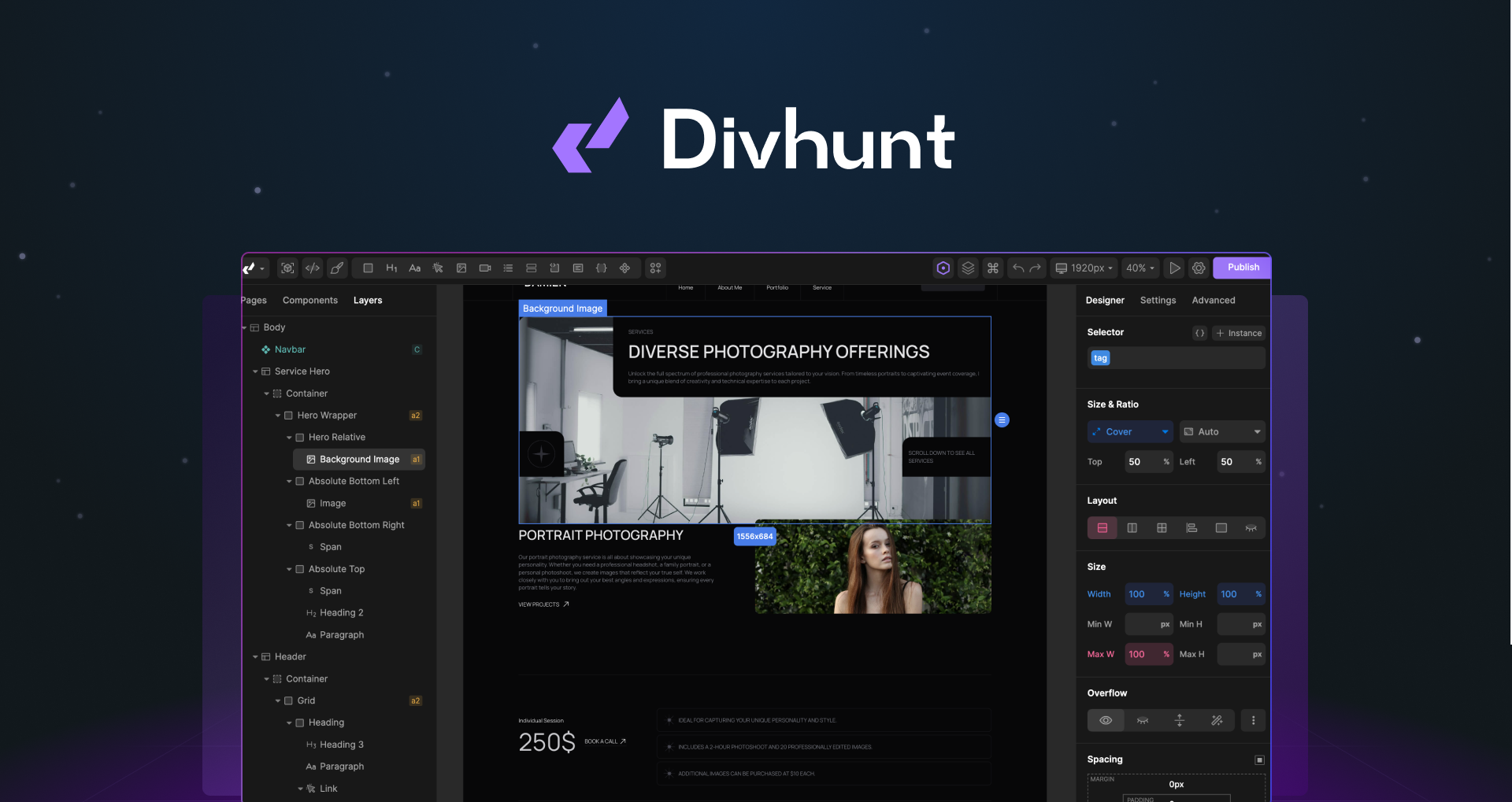 Divhunt website builder and logo