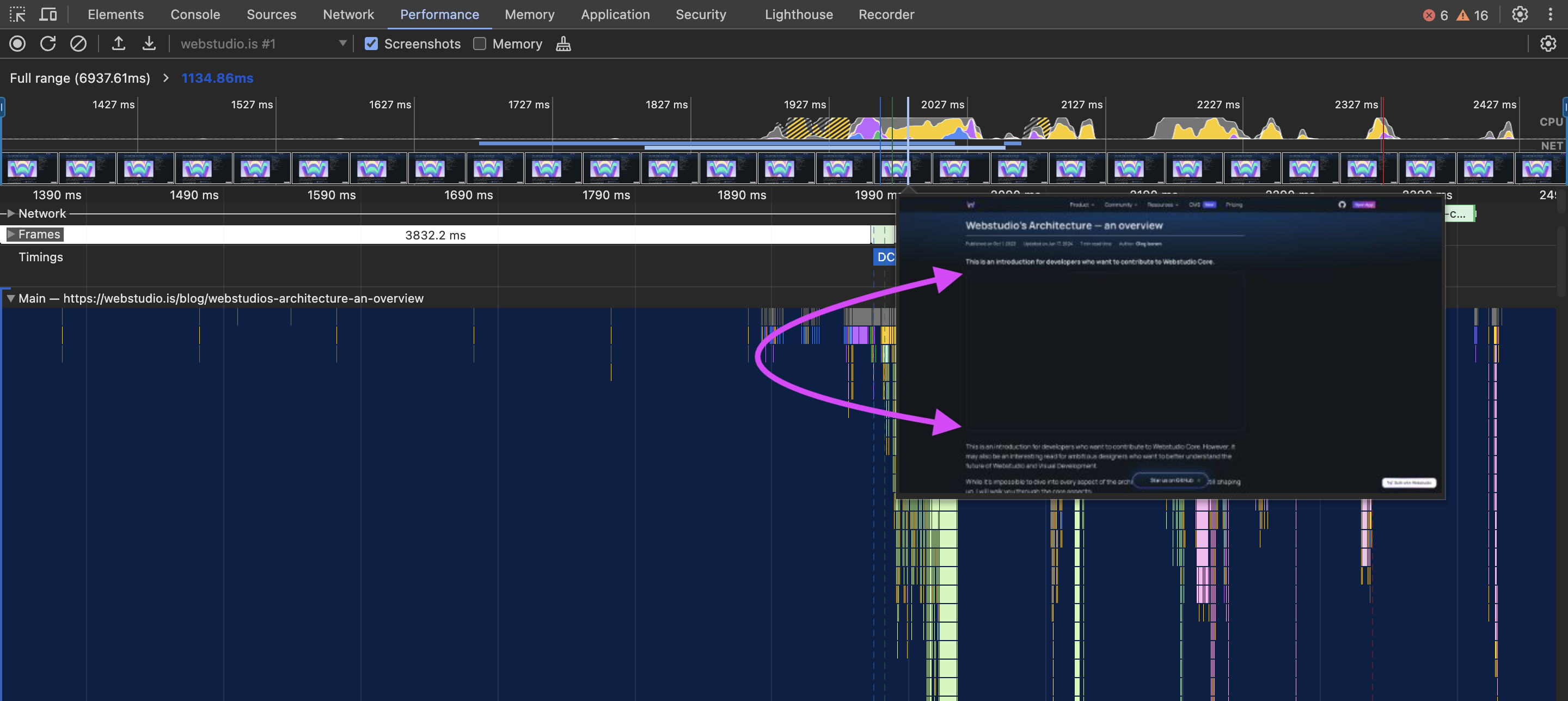 Performance test in Chrome tools showing space reserved for image