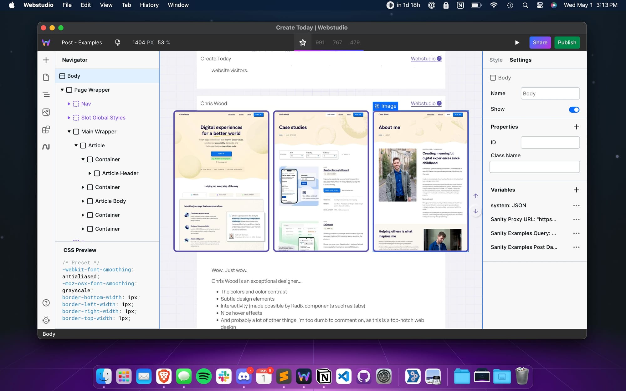 Webstudio desktop app open on my mac