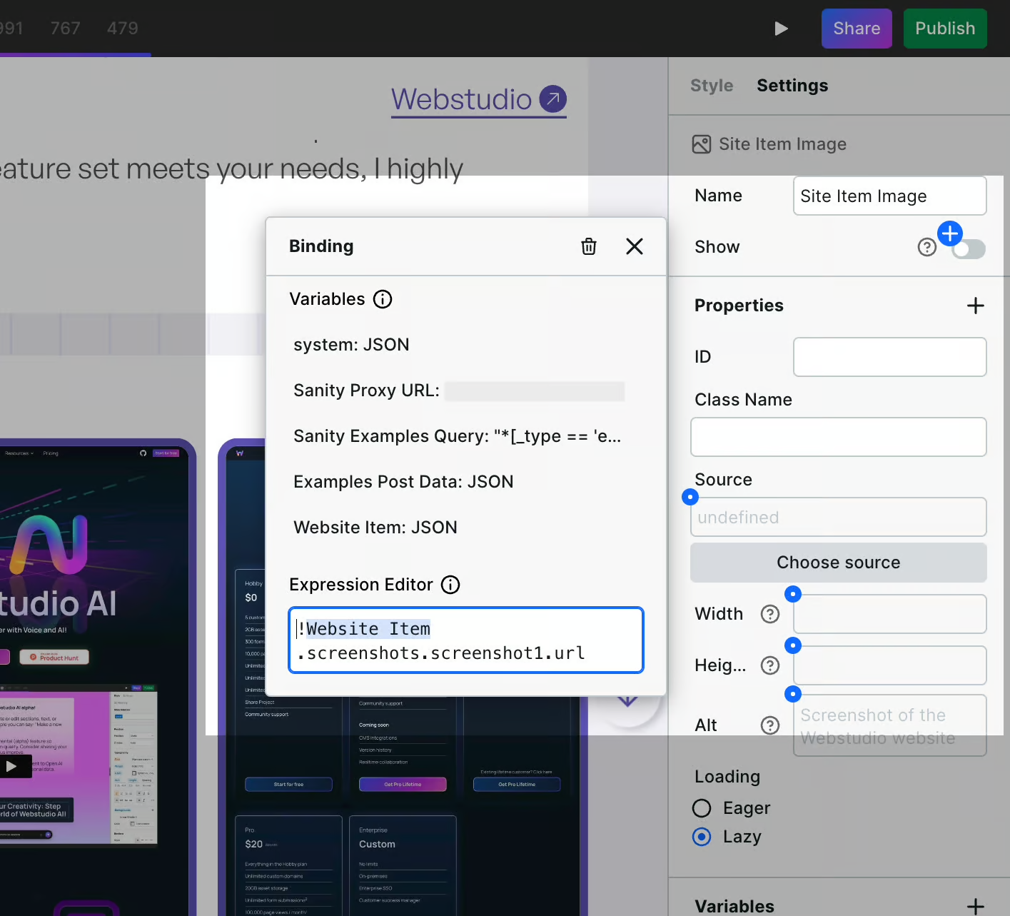 Expression editor to conditonally show and hide content