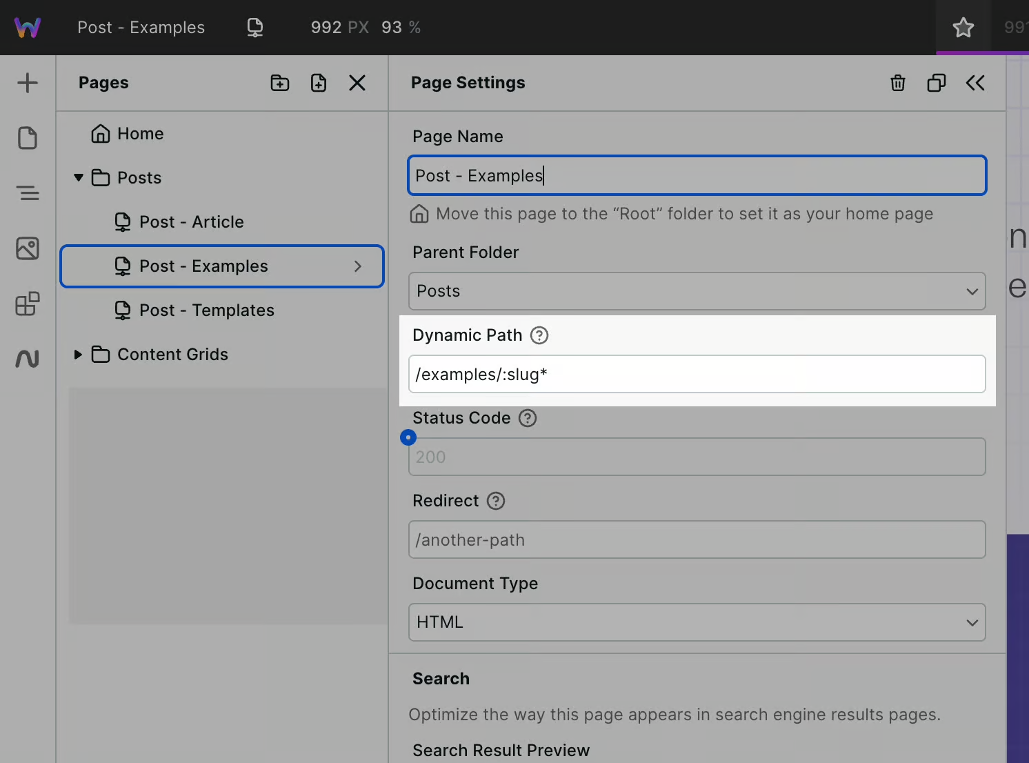 A dynamic query that uses the URL param (slug) within the query