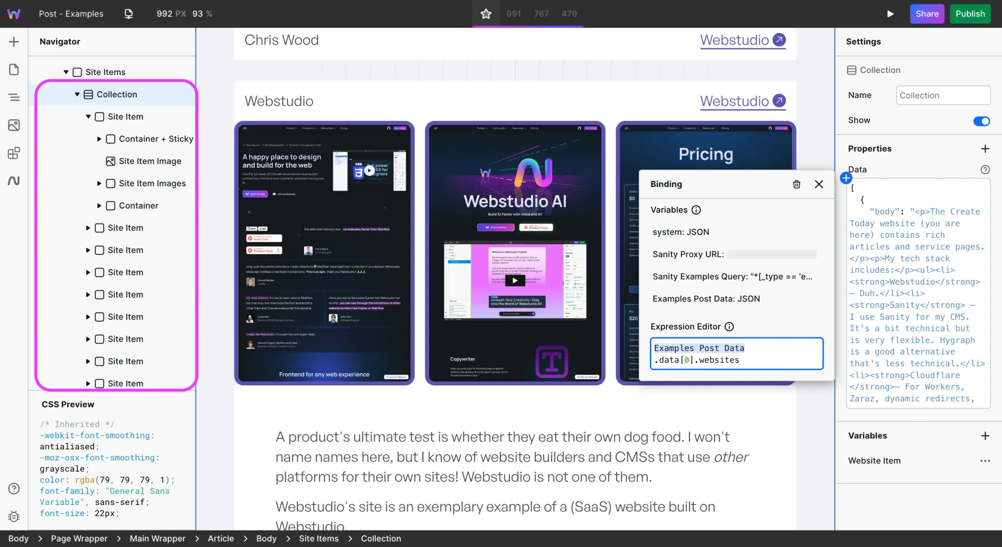 Iterating over a list using Collection component