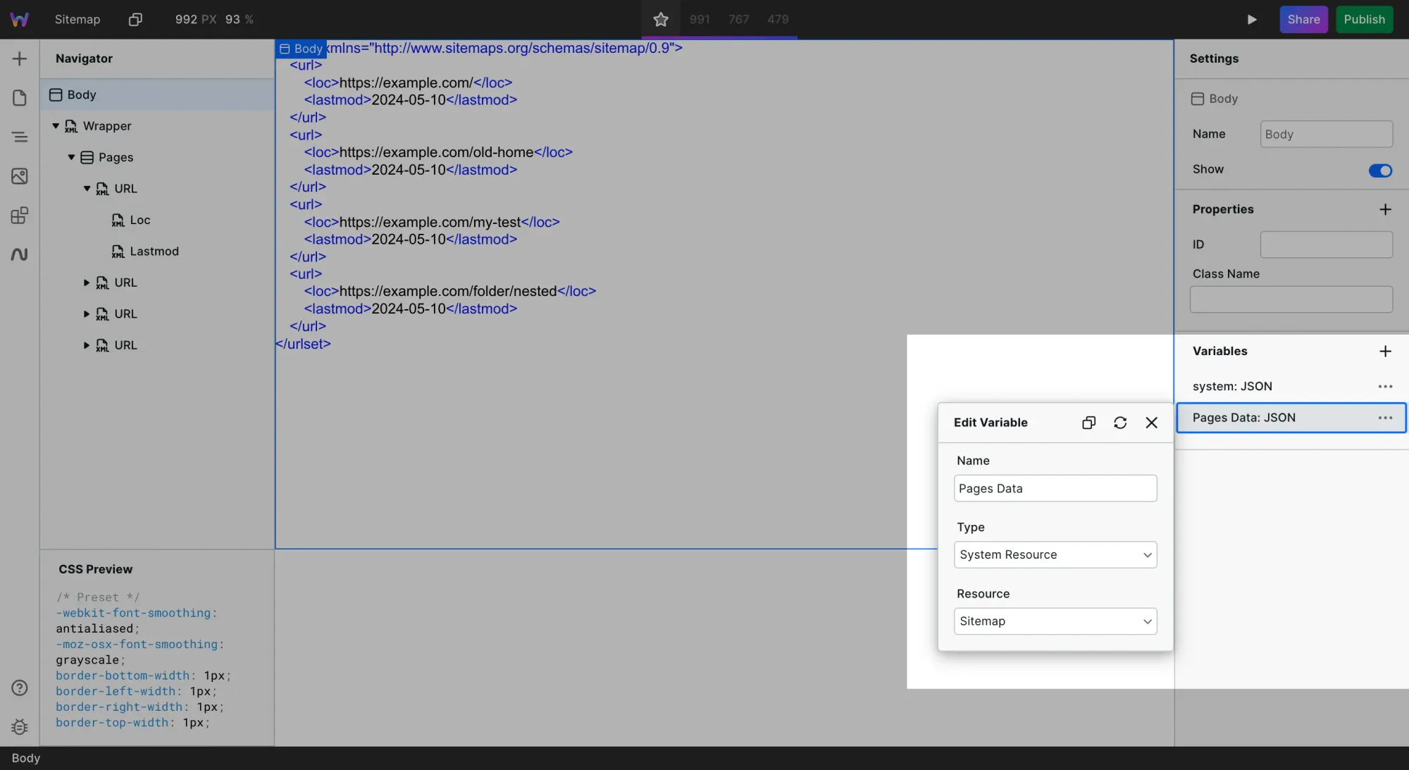 Pulling in static sitemap data from System Resource to combine with dynamic CMS data