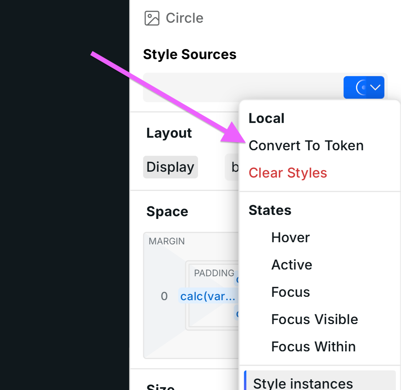 Converting local styles to a token