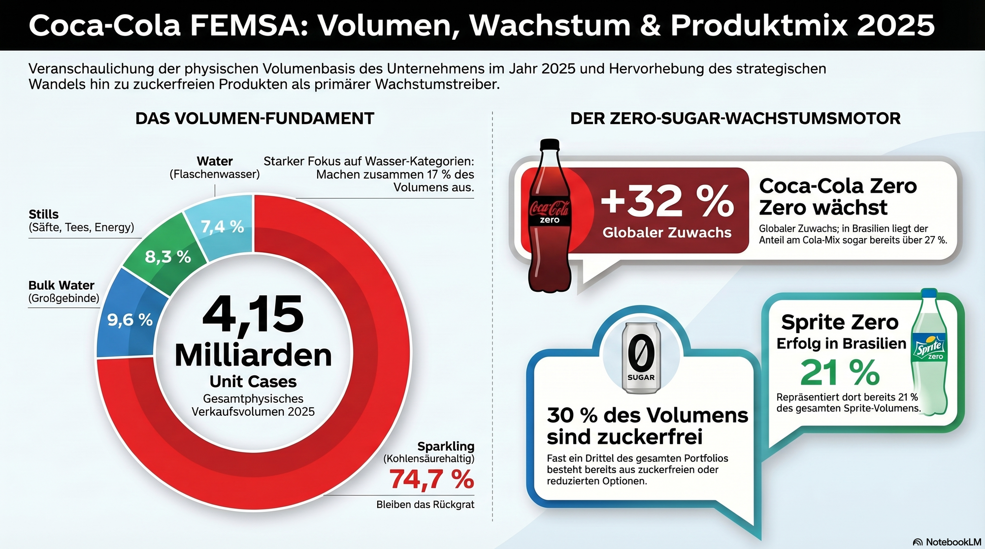Umsatzverteilung und Wachstum von Coca-Cola Zero im Getränkeportfolio von FEMSA 2025.