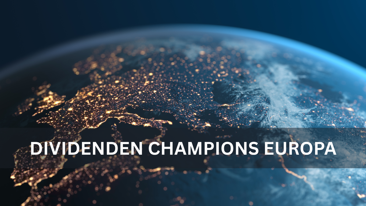 Nachtaufnahme Europas aus dem Weltall mit hell erleuchteten Städten, Bildtitel "Dividenden Champions Europa