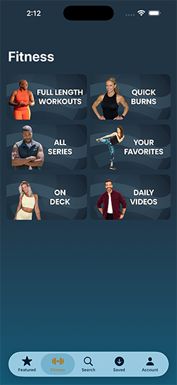 Good Vibes Wellness iPhone app — Fitness categories screen