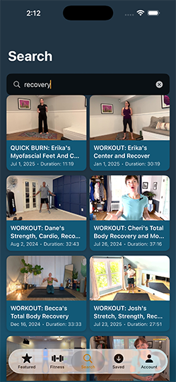 Good Vibes Wellness iPhone app — Search results for recovery workouts