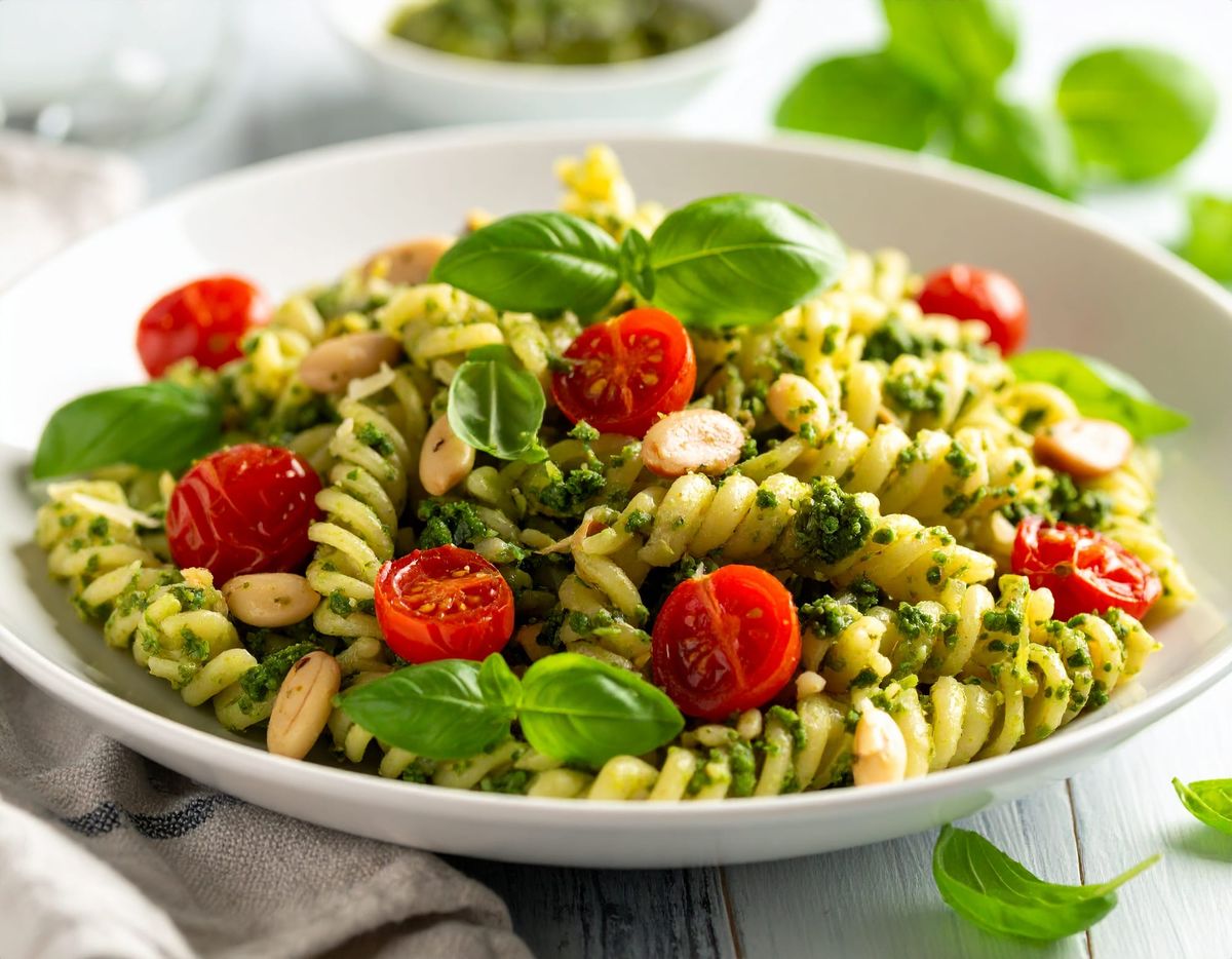 🌿 Good Vibes Pesto Orzo with Roasted Cherry Tomatoes & White Beans