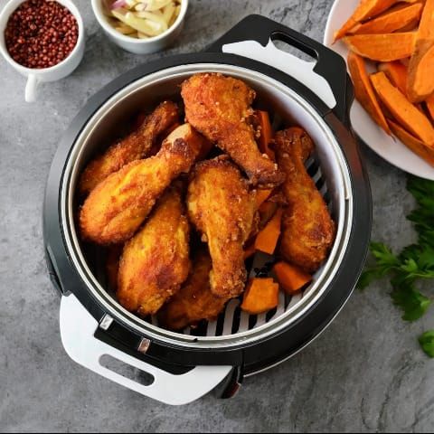 RECIPE: Crispy Air Fryer Chicken Breast with Sweet Potato Wedges