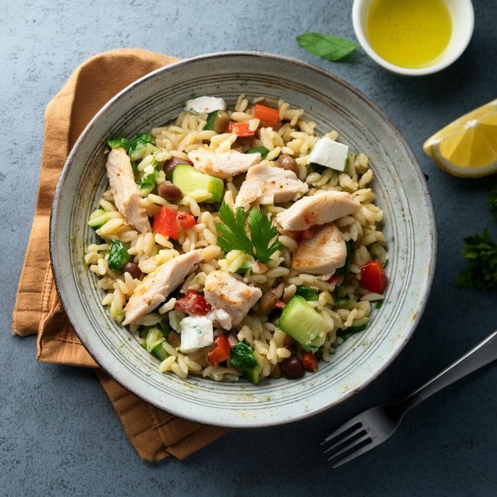 RECIPE: Good Vibes Greek Chicken Orzo Salad
