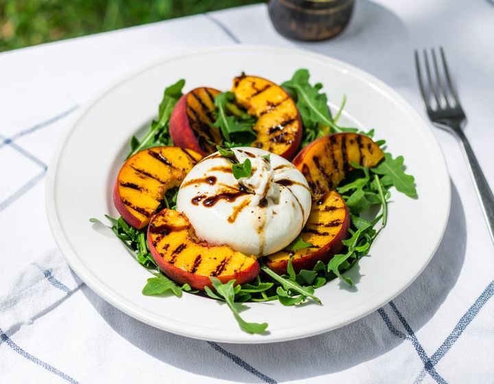 Good Vibes Grilled Peach & Burrata Salad