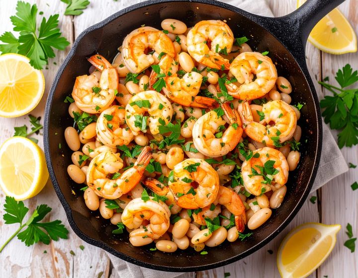 🍤 Good Vibes One-Pan Lemon Garlic Shrimp & White Beans