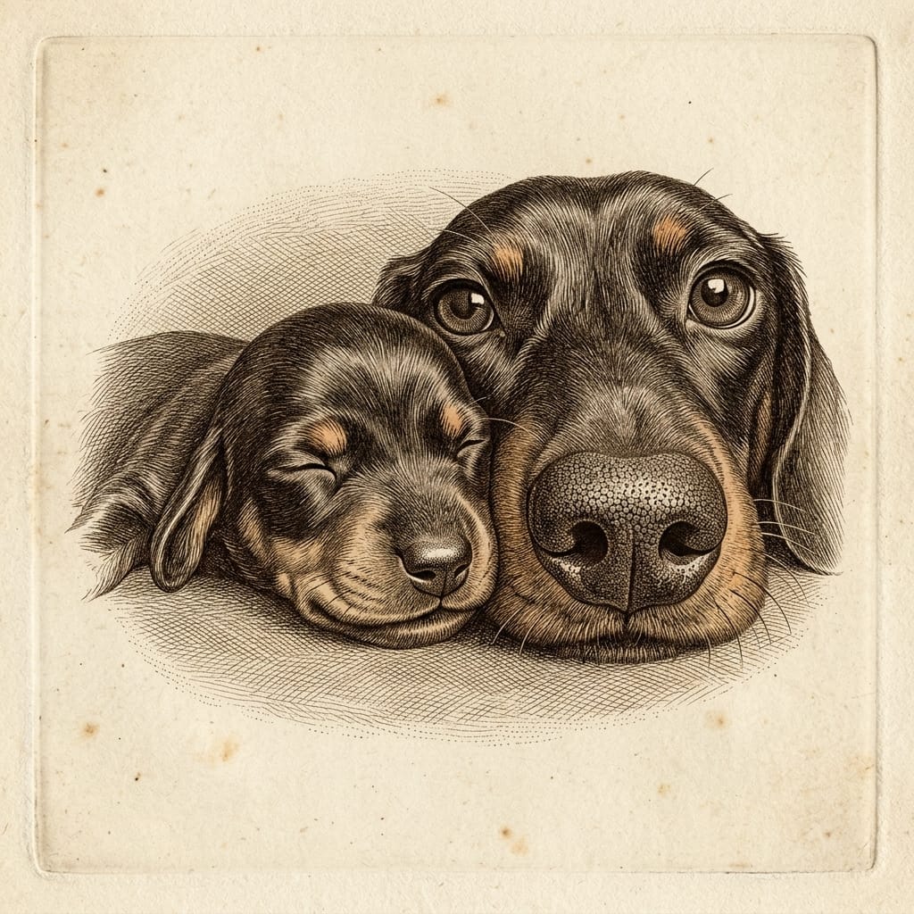 Engraved doxie portrait