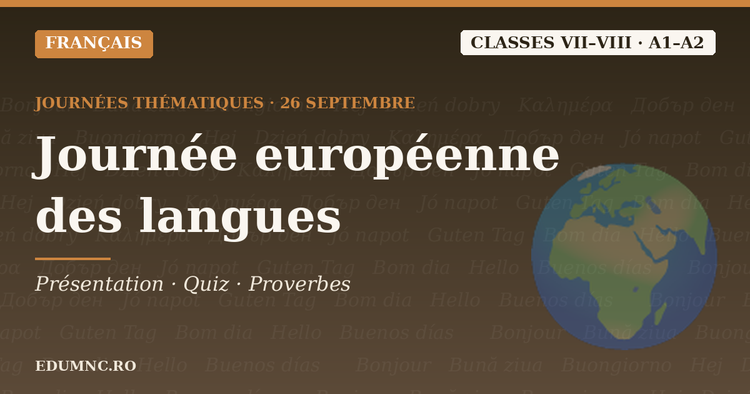 Journée européenne des langues — classes VII–VIII : présentation, quiz et proverbes