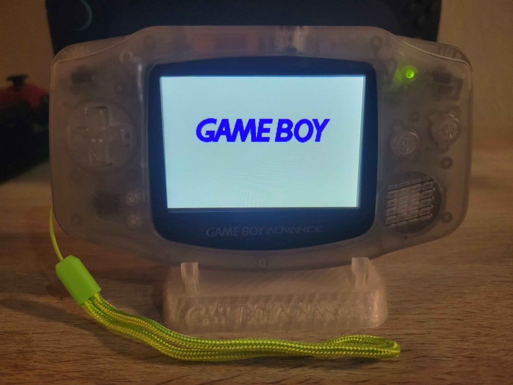 Transparent Game Boy Advance powered on