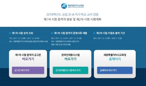 세종시교육청, 2018학년도 유.초.특수교사 임용시험 제1차 합격자 발표
