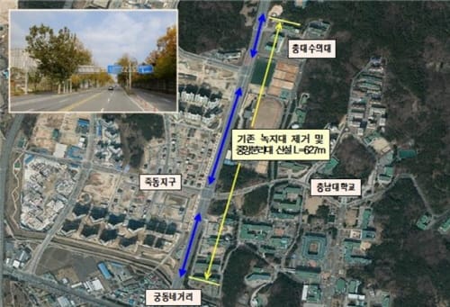 유성대로(궁동네거리~충대수의대) 차로 개선한다