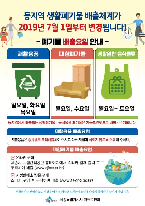 동(洞) 지역 대형폐기물·재활용 등 배출체계 변경