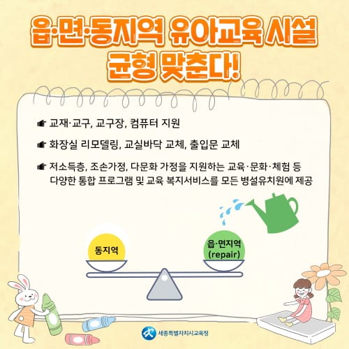 읍·면·동지역 유아교육 시설, 균형 맞춘다!