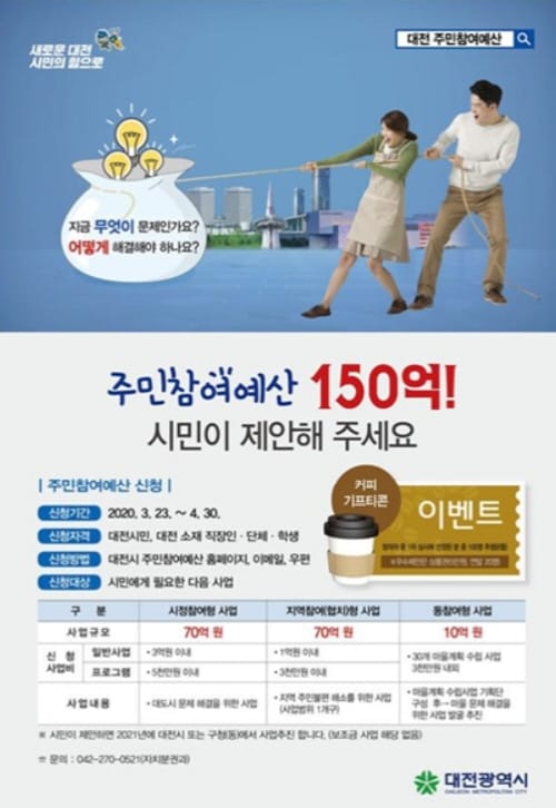 대전주민참여예산 내달 30일까지 접수