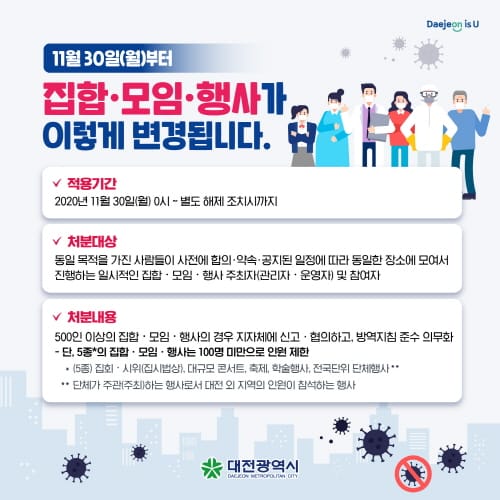 대전시, 100인 이상 일부 집합, 모임, 행사 금지
