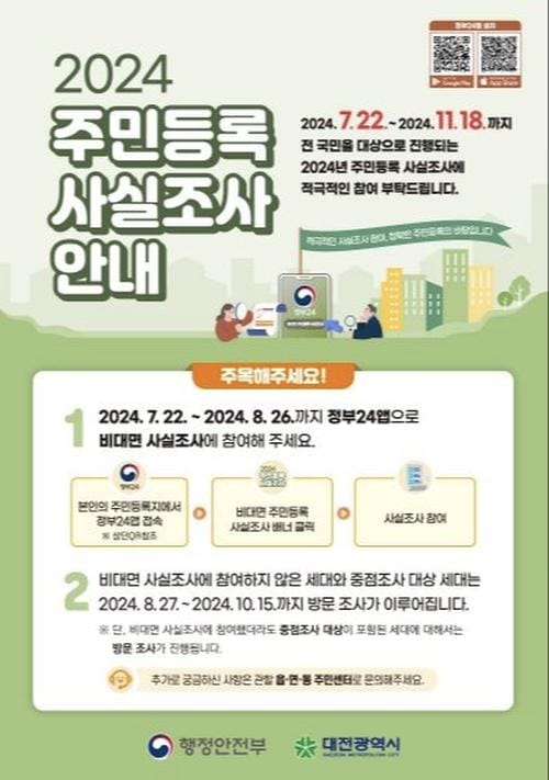 대전시 2024년 주민등록 사실조사 추진