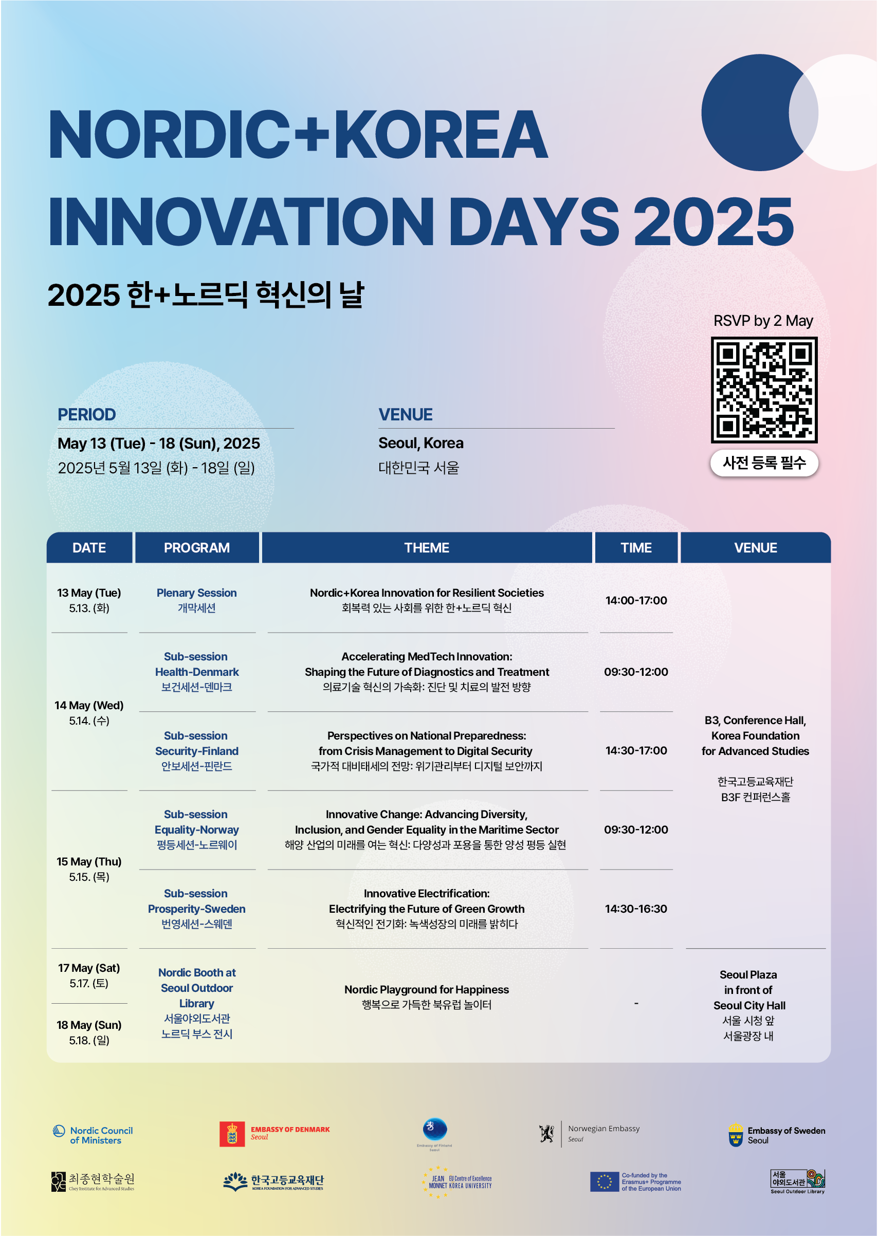 북유럽 4개국 대사관, 5월 13일~18일 ‘2025 한+노르딕 혁신의 날’ 주간 행사 개최
