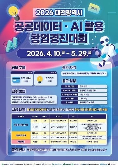 대전시 ‘공공데이터·AI 창업경진대회’ 개최