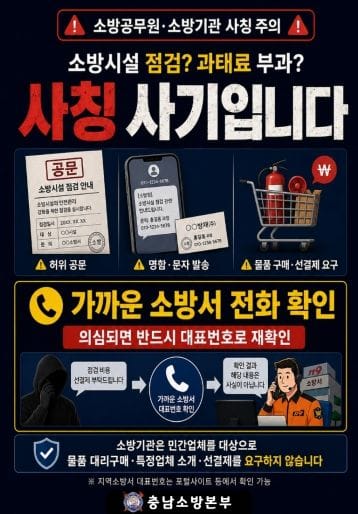 충남소방, ‘소방기관 사칭’ 물품 구매 유도 즉시 신고