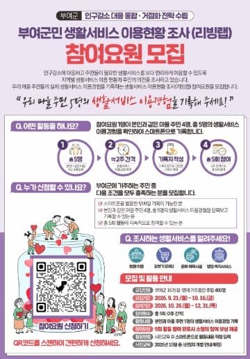 부여군 인구감소 대응을 위한 생활서비스 이용현황 조사(리빙랩) 참여자 모집