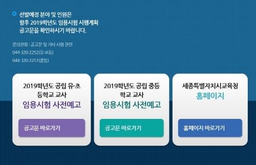 세종시교육청, 2019학년도 공립 유·초·중등학교 교사 임용시험 선발 예정인원 사전예고 post image