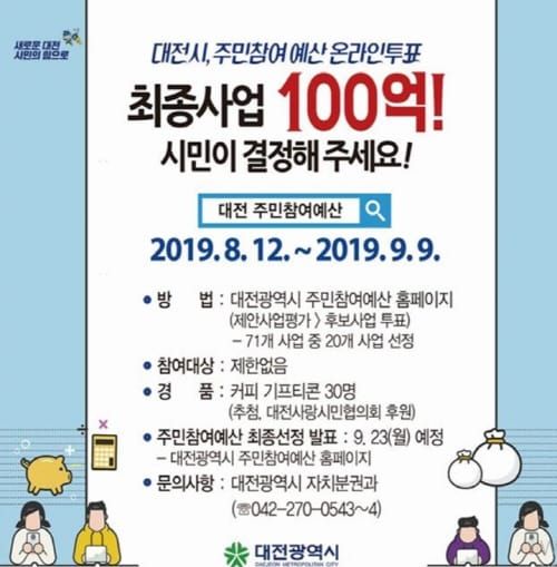 대전시,‘2020 주민참여예산 사업’ 온라인 투표로 결정 post image