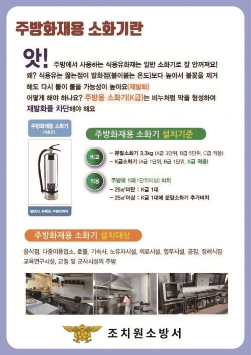 ‘산소 차단’K급 소화기로 주방안전 지켜요 post image