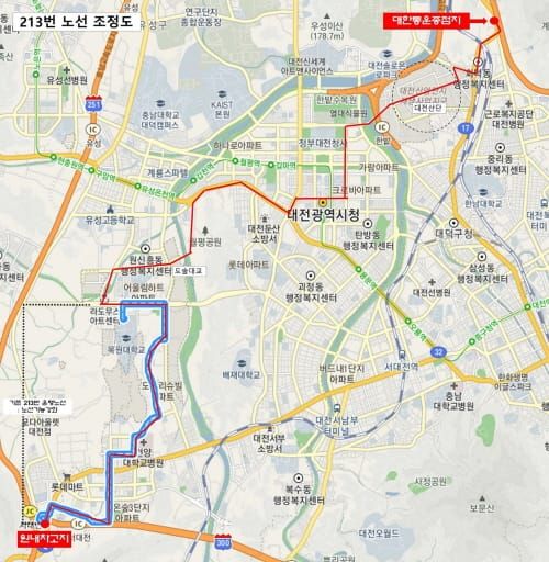 대전시 시내버스 213번, 노선조정 운행 post image
