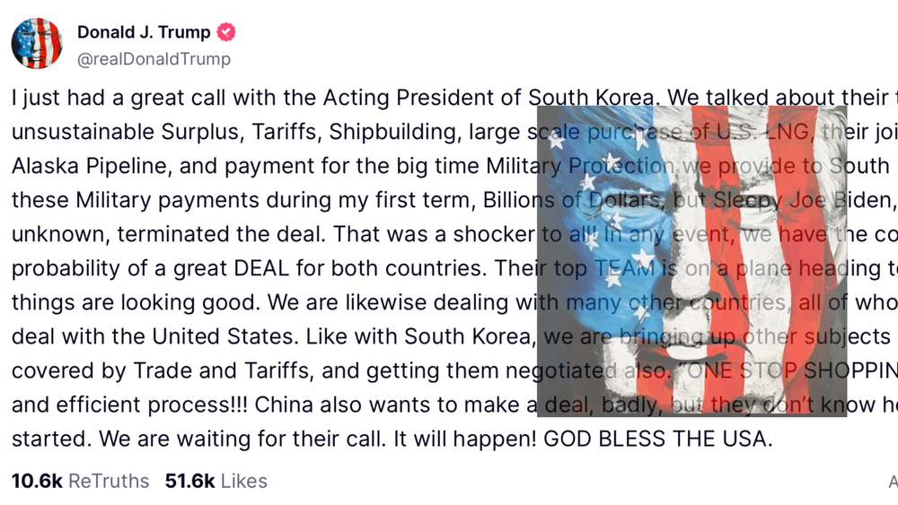 트럼프, 한덕수 권한대행 통화... “훌륭한 거래” 암시? post image