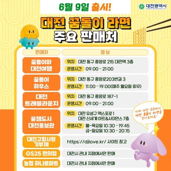 대전 꿈돌이 라면, 6.9일 출시 기념 SNS 이벤트 post image