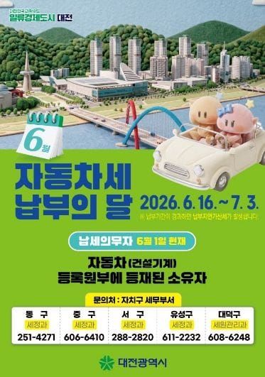 대전시, 제1기분 자동차세 458억 원 부과 post image