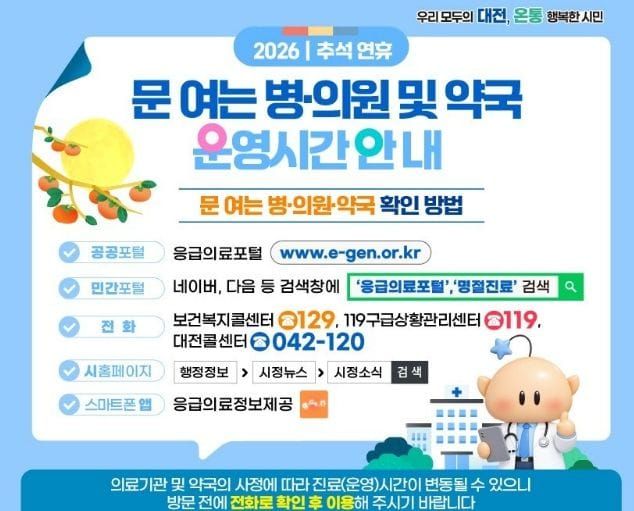 대전시 추석 연휴 24시간 응급의료상황실 가동 post image