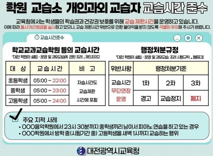 대전동서부교육지원청 학원 및 교습소 야간 점검 실시 post image