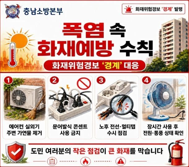 충남소방, 폭염에 화재 위험 커져…‘경계’ 대응 강화 post image