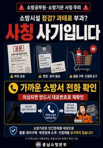 충남소방, ‘소방기관 사칭’ 물품 구매 유도 즉시 신고 post image