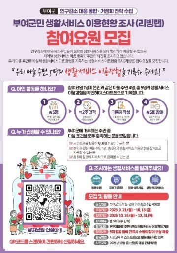 부여군 인구감소 대응을 위한 생활서비스 이용현황 조사(리빙랩) 참여자 모집 post image