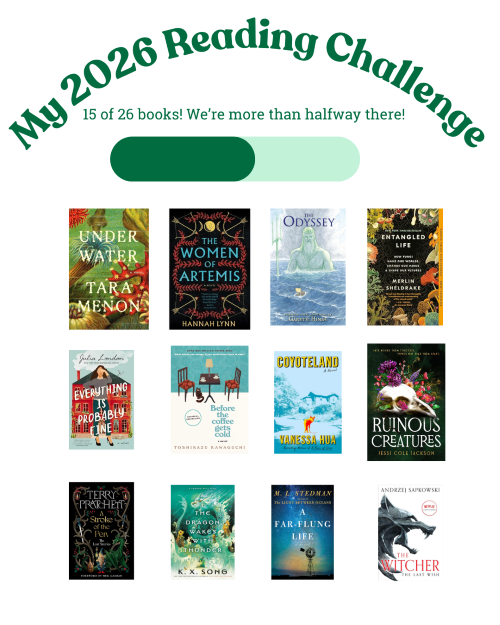 Book titles including Underwater by Tara Menon, The Women of Artemis by Hannah Lynn, The Odyssey (Graphic Novel) by Gareth Hines, Coyote Land by Vanessa Hua