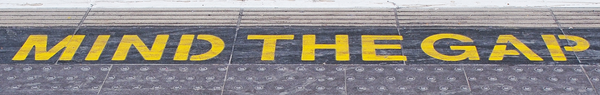 An image of the famous "mind the gap" warning from the London Undergro