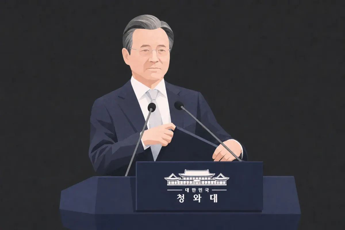 김용범 국민배당금과 AI 초과이익 환원 정책을 설명하는 청와대 브리핑 일러스트