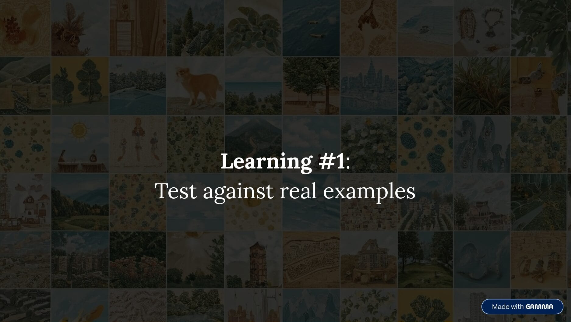 Learning #1: Test against real examples, over a grid of AI-generated thumbnail images