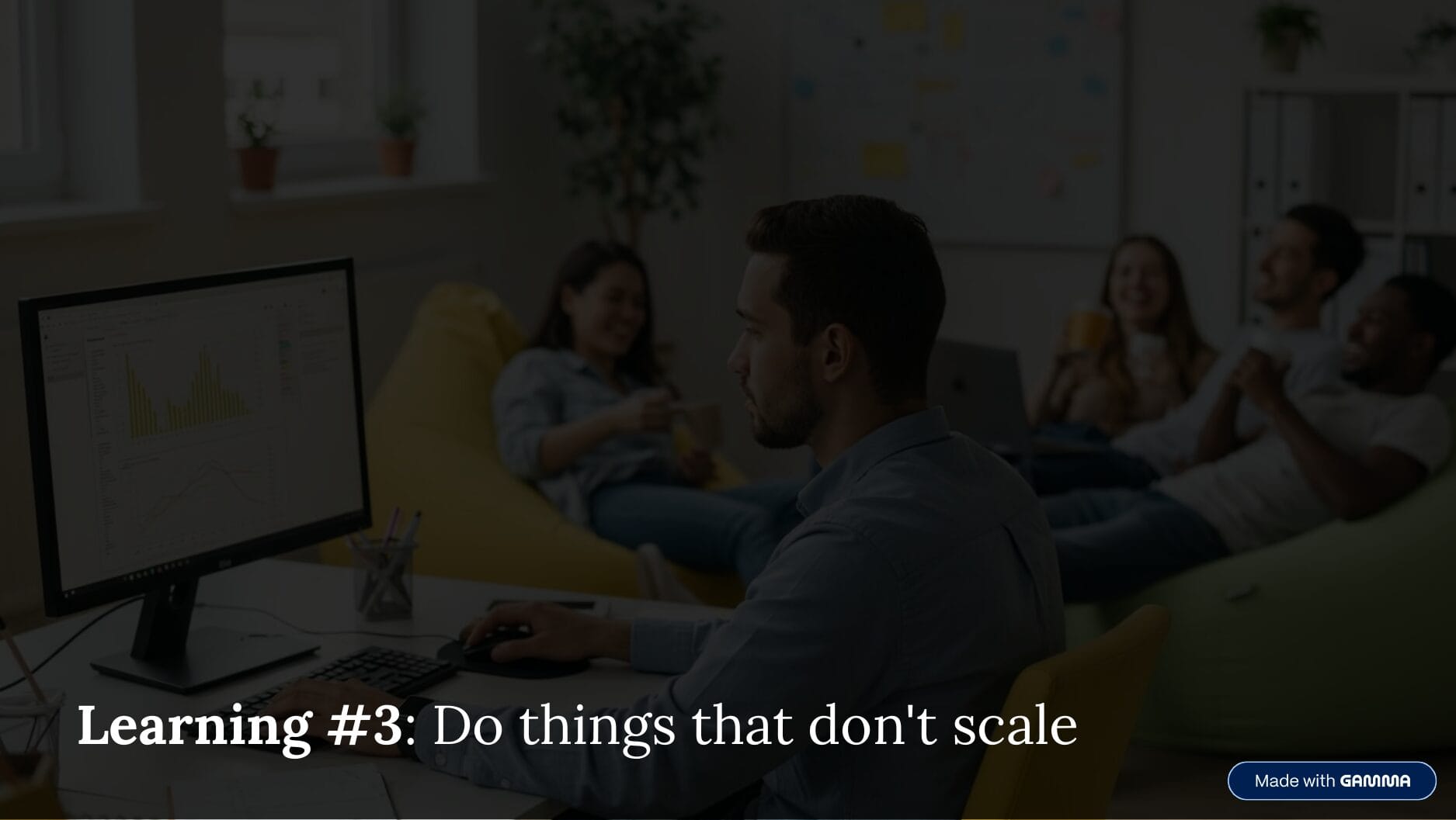 Learning #3: Do things that don't scale, over a photo of an office