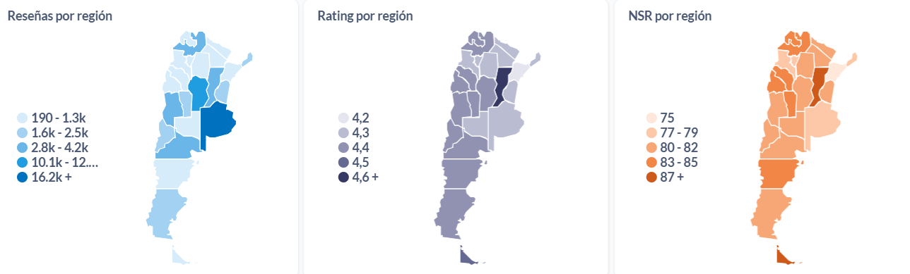 Ratings y sentimiento neto (NSR) del 2024, abierto por provincia argentina.